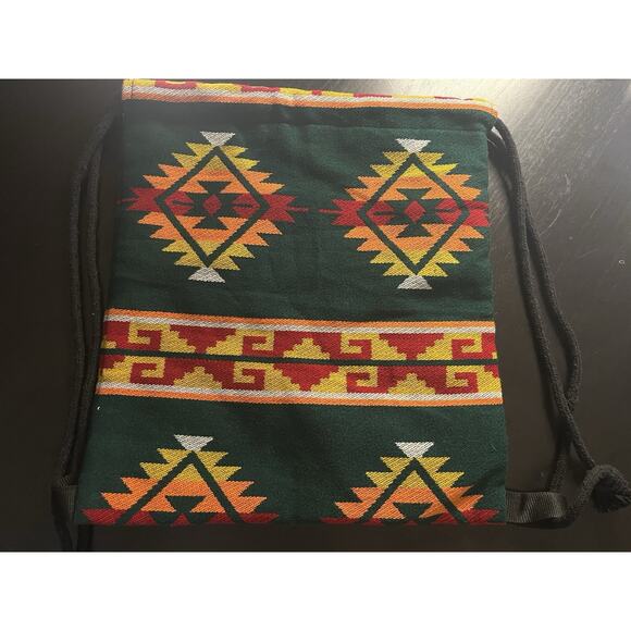 Southwestern Drawstring Backpack – Embroidered Pattern – 15.5” x 14” - Picture 6 of 11